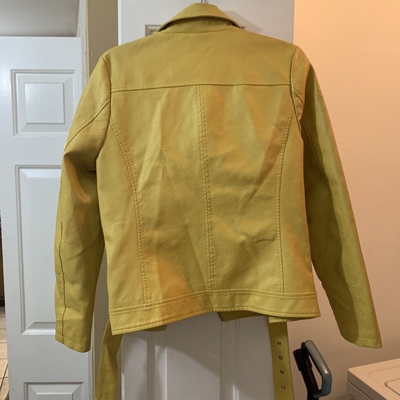 Icono Women’s Faux Leather Biker Moto Jacket Yellow • XL - Picture 8 of 8